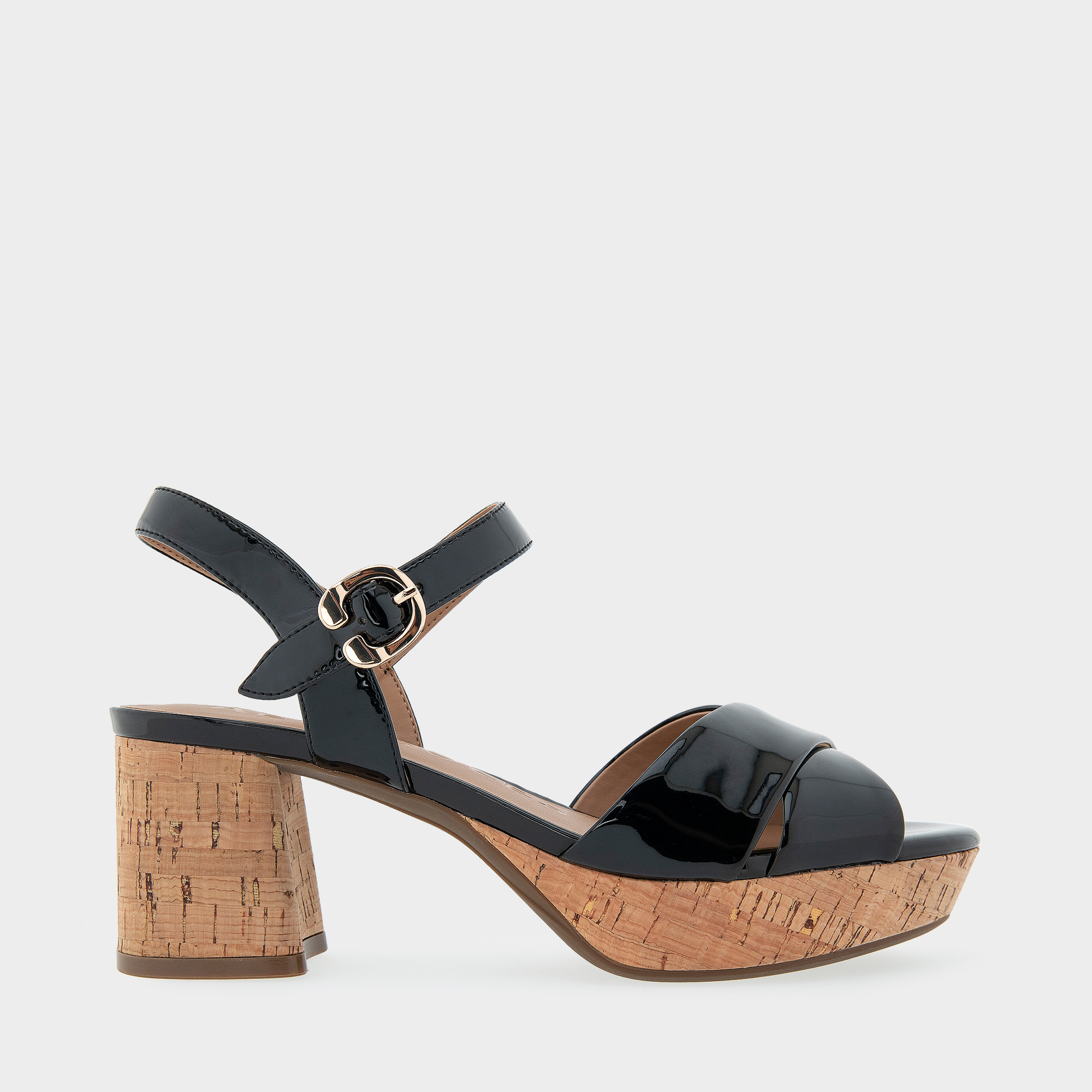Cosmos Sandal in Black Patent Faux Leather
