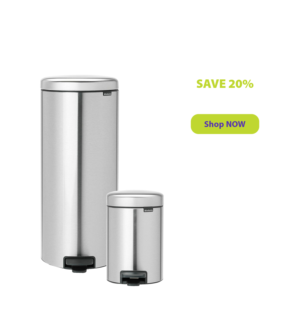 Two stainless steel trash cans of different sizes.