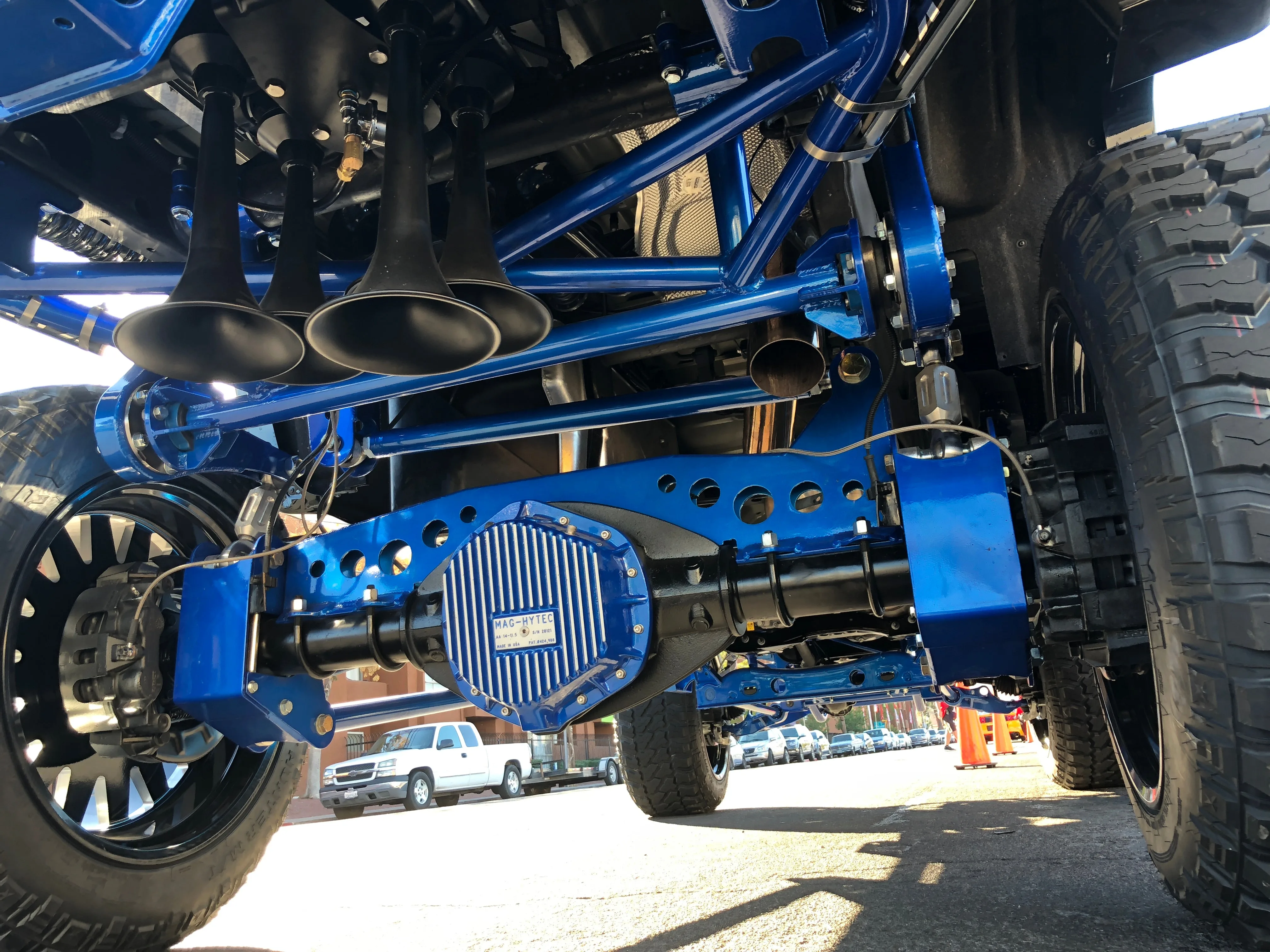 Overview or finished-install detail of HornBlasters Katrina train horn setup on 2017 Chevrolet Silverado 2500HD for Drivelines Plus gallery photo 5