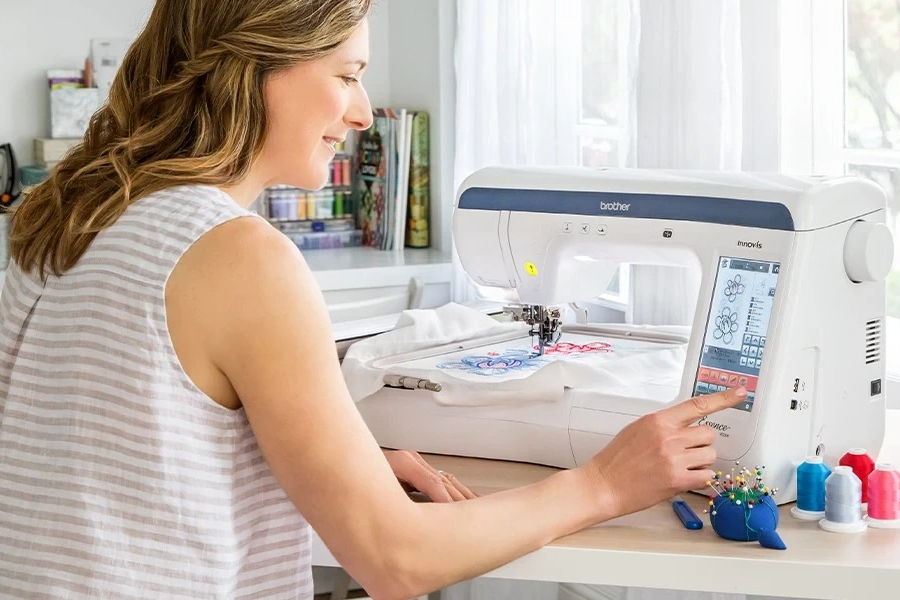 Brother Essence VE2300 Computerized Embroidery Only Machine Woman Embroidering