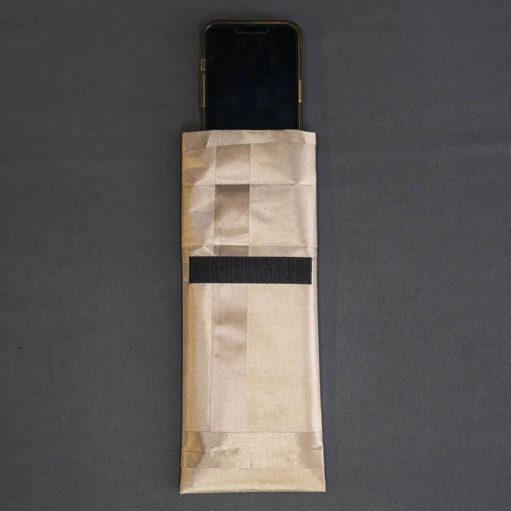 Handmade faraday sleeve crafted from TitanRF Faraday fabric and TitanRF Faraday Tape
