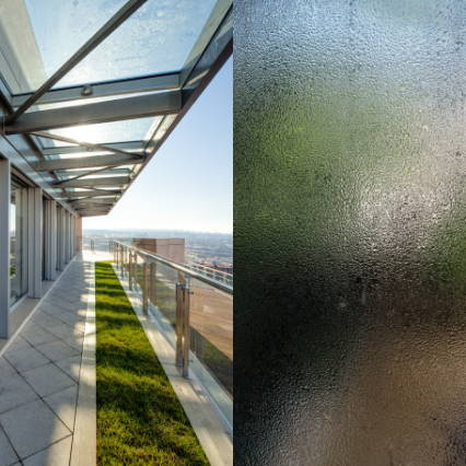 Terrassenüberdachung und Sichtschutzglas aus VSG-Floatglas