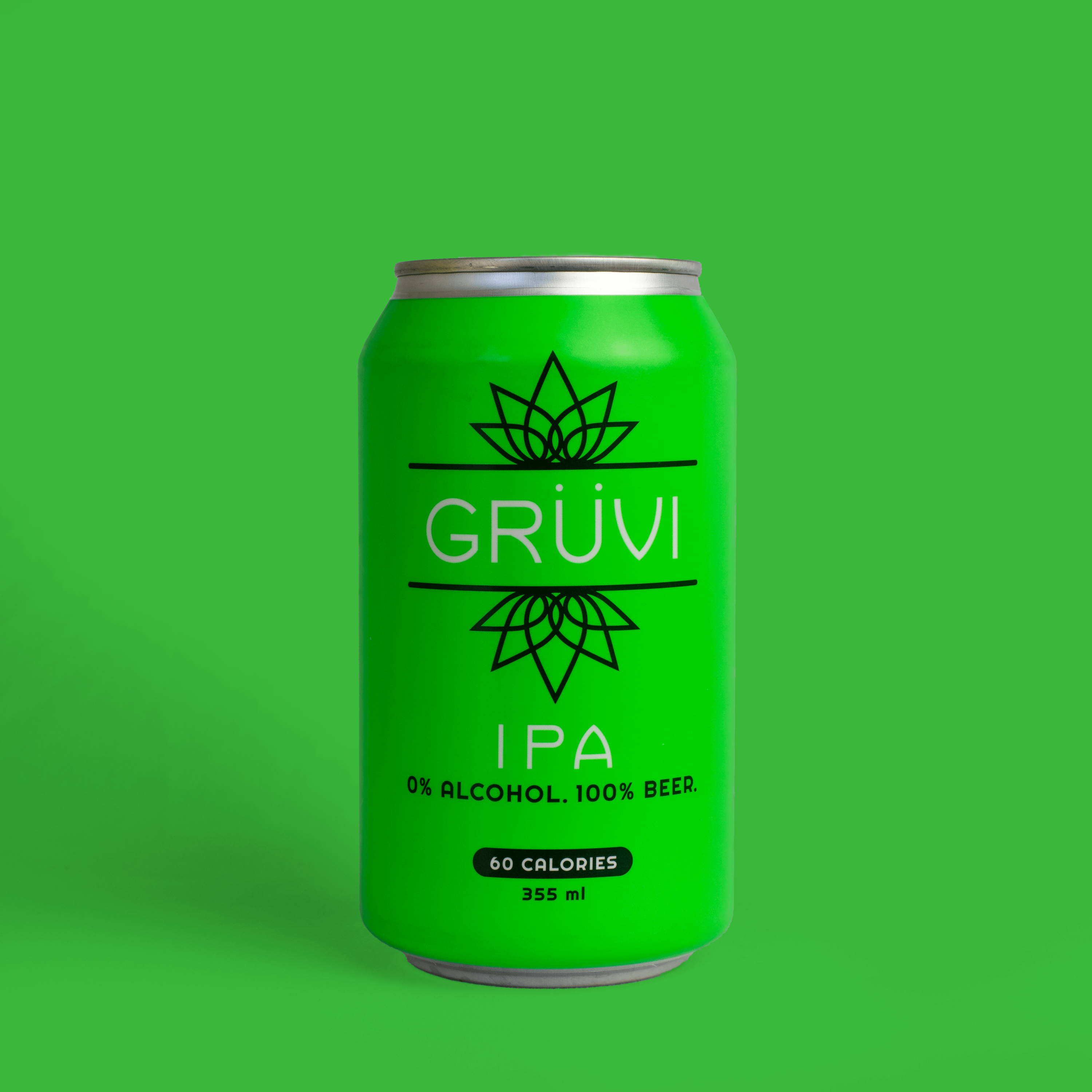 Gruvi IPA product shot on green background