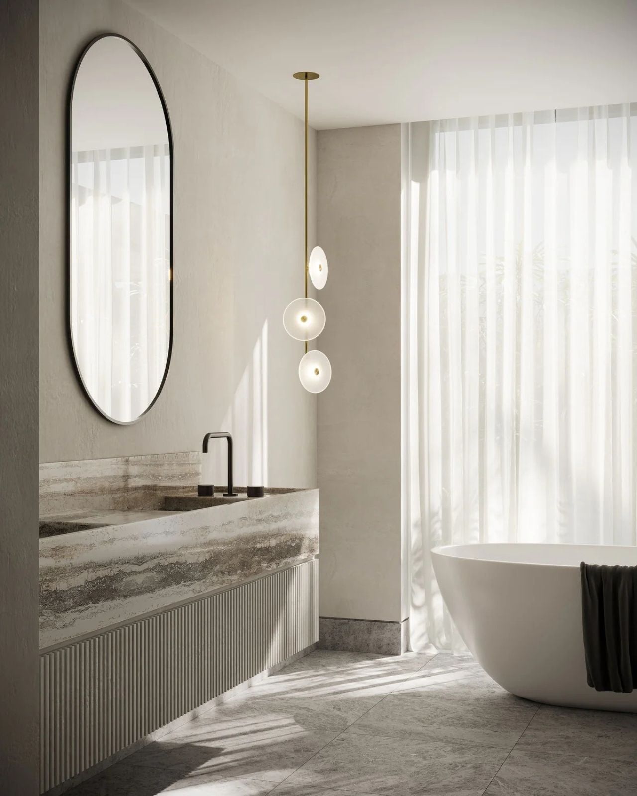 Coral Trio Asymmetrical Pendant Light | 180° | Styled in a Contemporary Bathroom