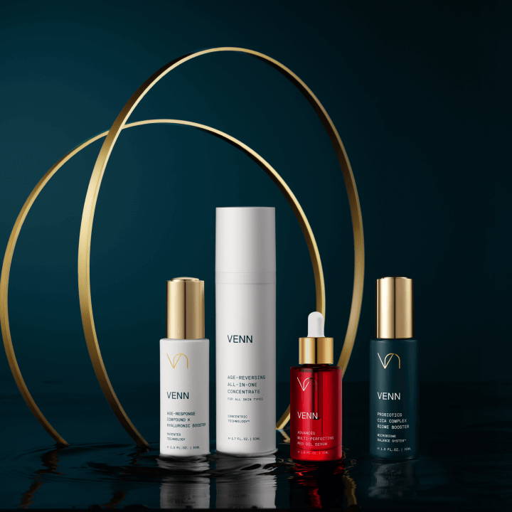 A GROUP IMAGE OF VENN LUXURY SKINCARE PRODUCTS
