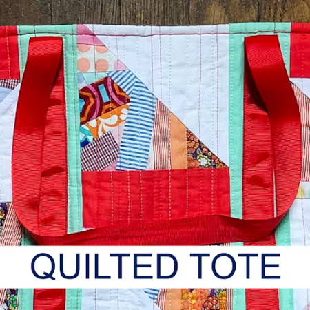 Quilted tote bag with read handles using fabric scraps