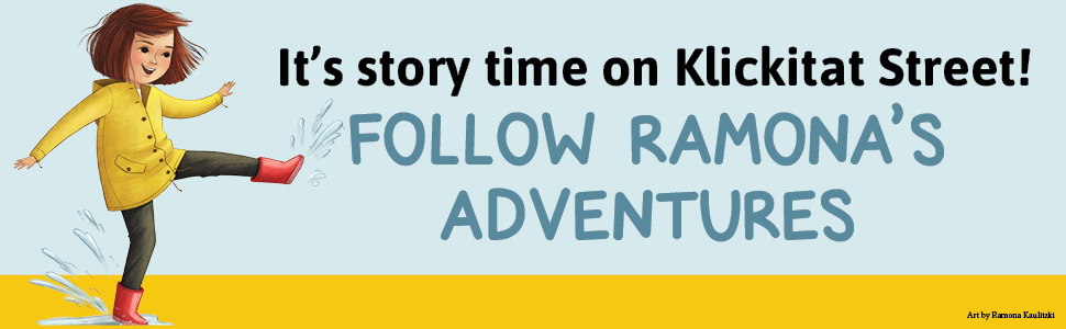 A child in a yellow sweater promoting Ramona's adventures on Klickitat Street.