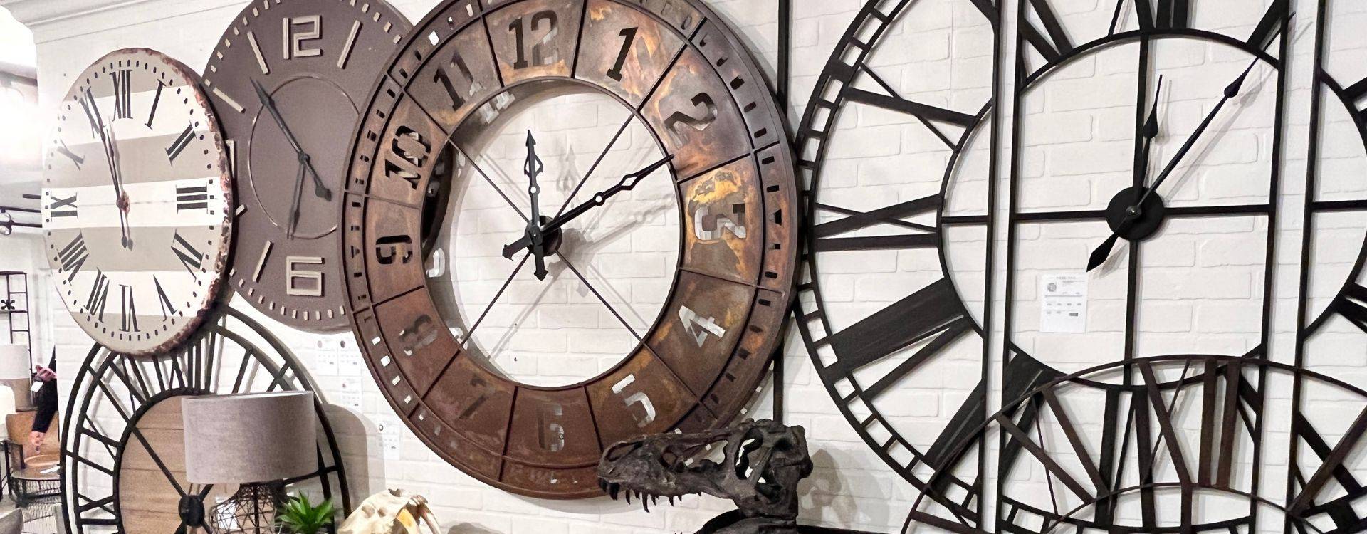 Shop clocks at modern furniture store in Calgary