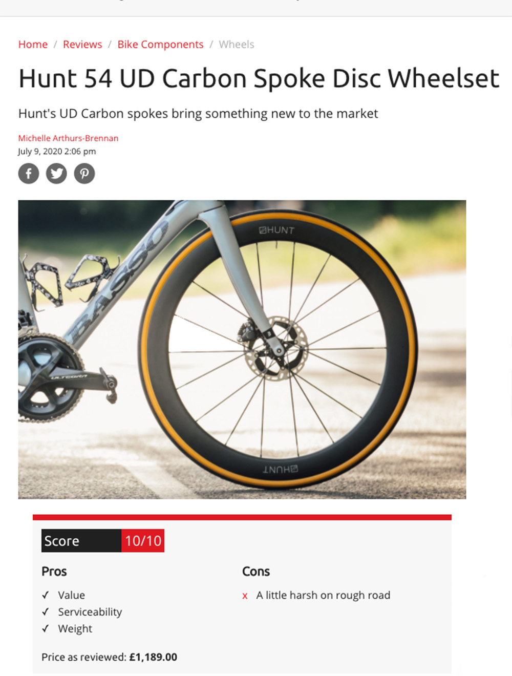 Hunt 54 UD Carbon Spoke Disc Wheelset Cycling Weekly review