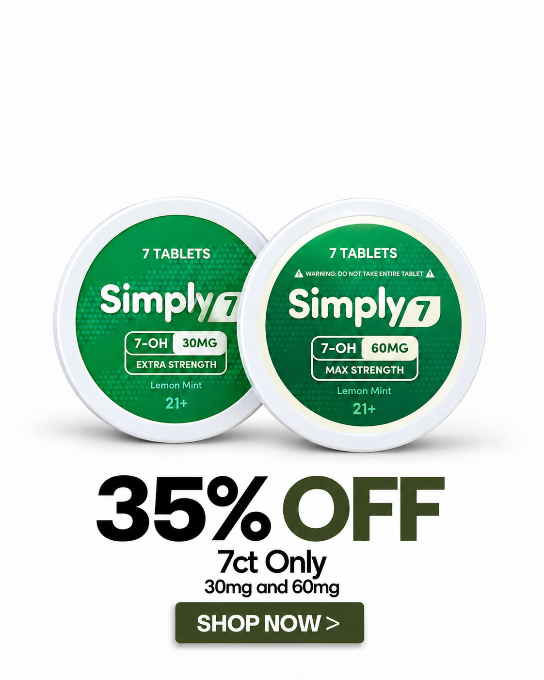 Two Simply7 tablet containers with a discount promotion.