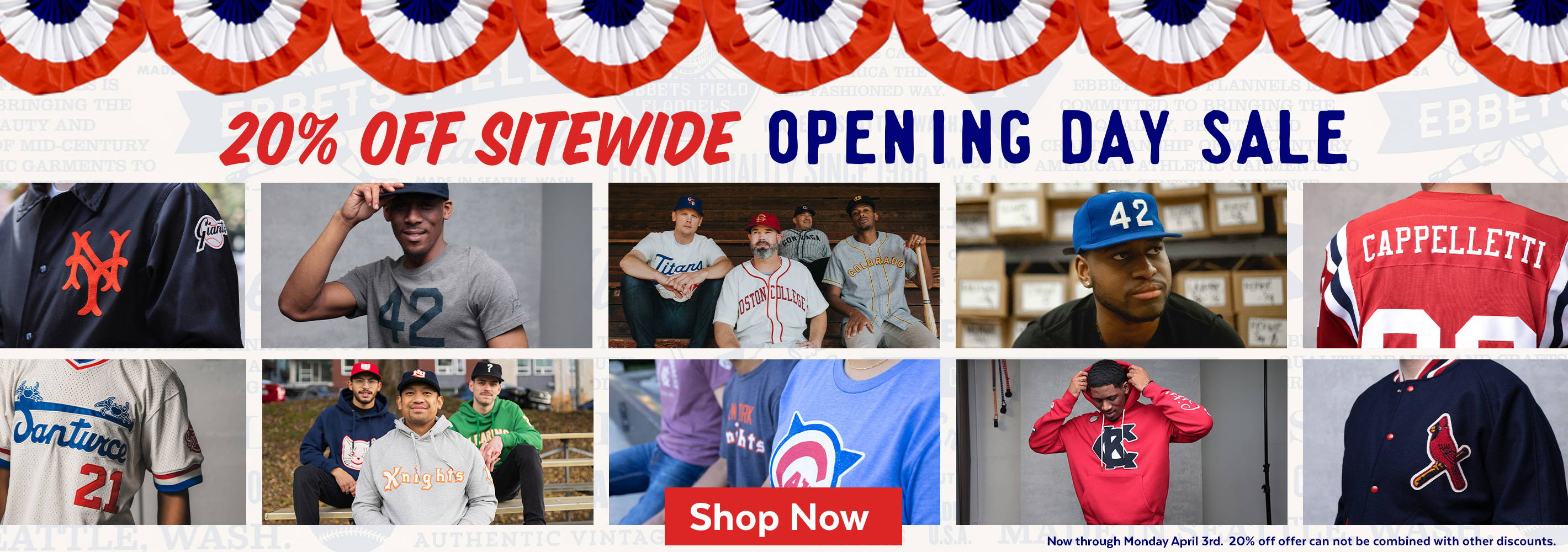 20% Off Sitewide - Opening Day Sale [VIntage Sportswear] [Wool Ballcaps] [Authentic Jackets] [NFL Jerseys] [Replica Jerseys] [Hoodies] [MLB] [NFL] [Negro League Baseball]