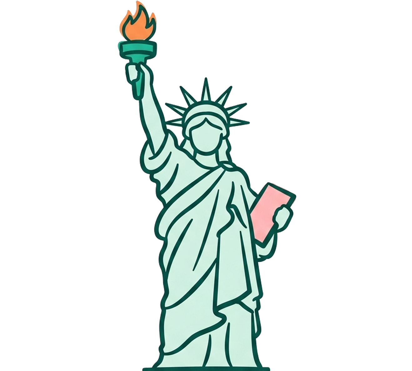 Statue of Liberty holding a torch and tablet.