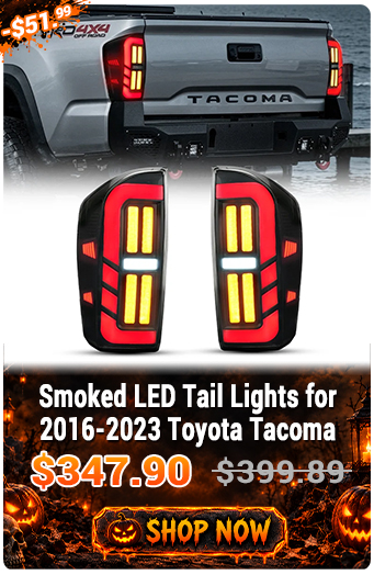 Smoked LED Tail Lights for 2016-2023 Toyota Tacoma. Promotional price $347.90, originally $399.89. Use code HW13.
