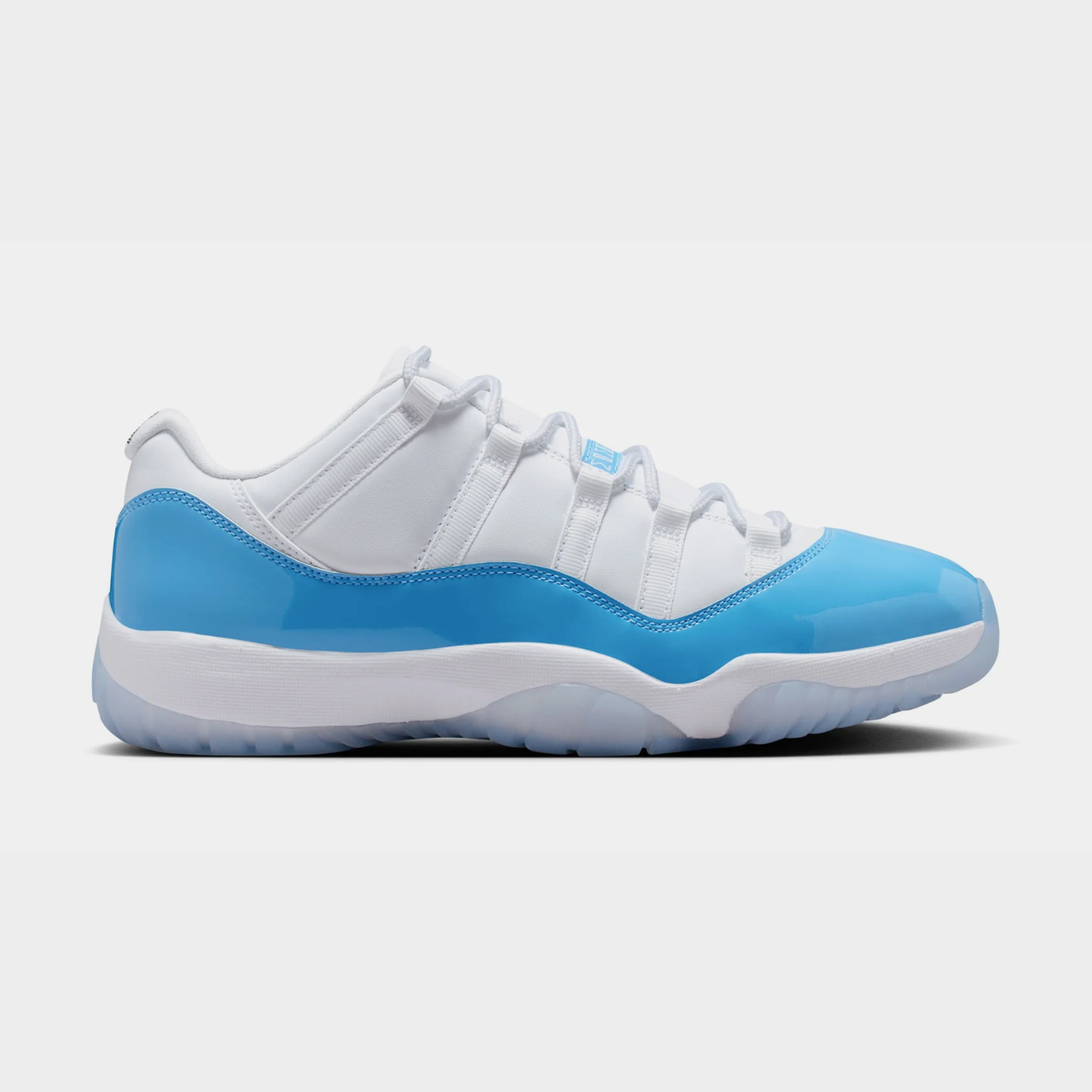 Blue and white athletic shoes with a low-top design.