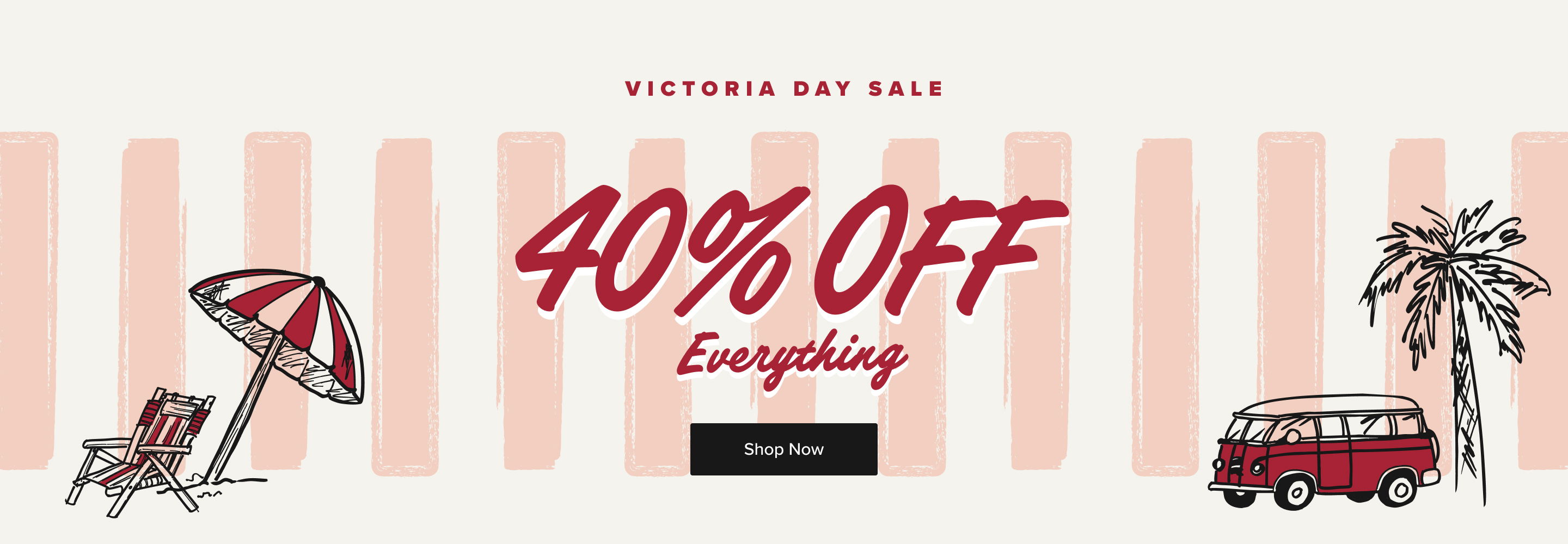 40% off everything promotion with beach-themed graphics.
