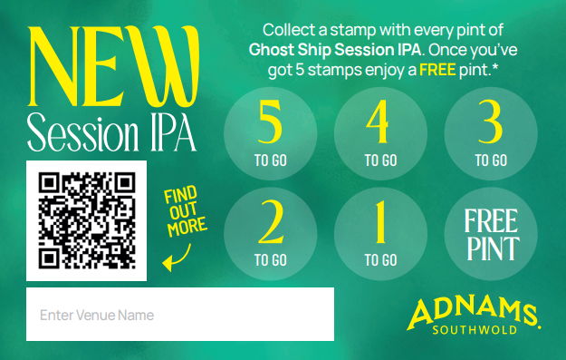 New Session IPA promotion with stamp collection for a free pint.