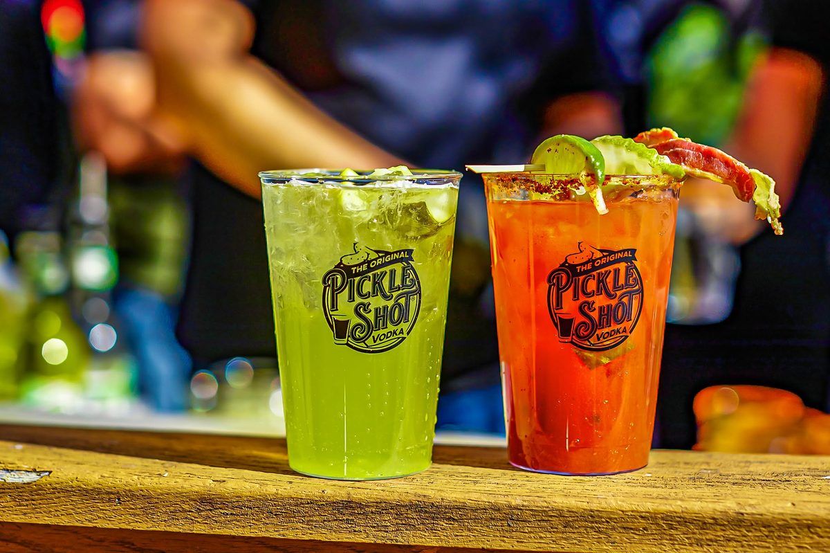 Two pickle cocktails from The Original Pickle Shot served at The Big Dill pickle festival