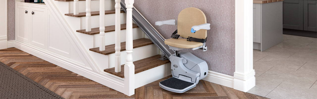 Handicare Simplicity 950 stair lift chair straight banner | VIVA Mobility USA - Orlando, FL