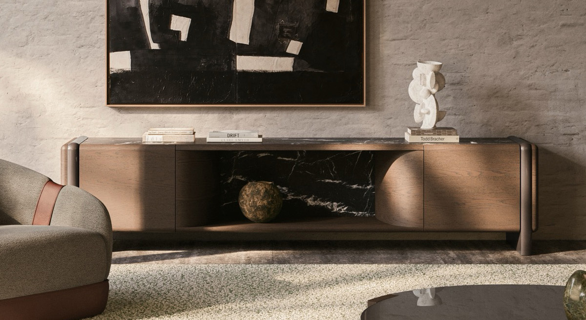 Modern living room with Molteni stylish furniture and abstract artwork on the wall.