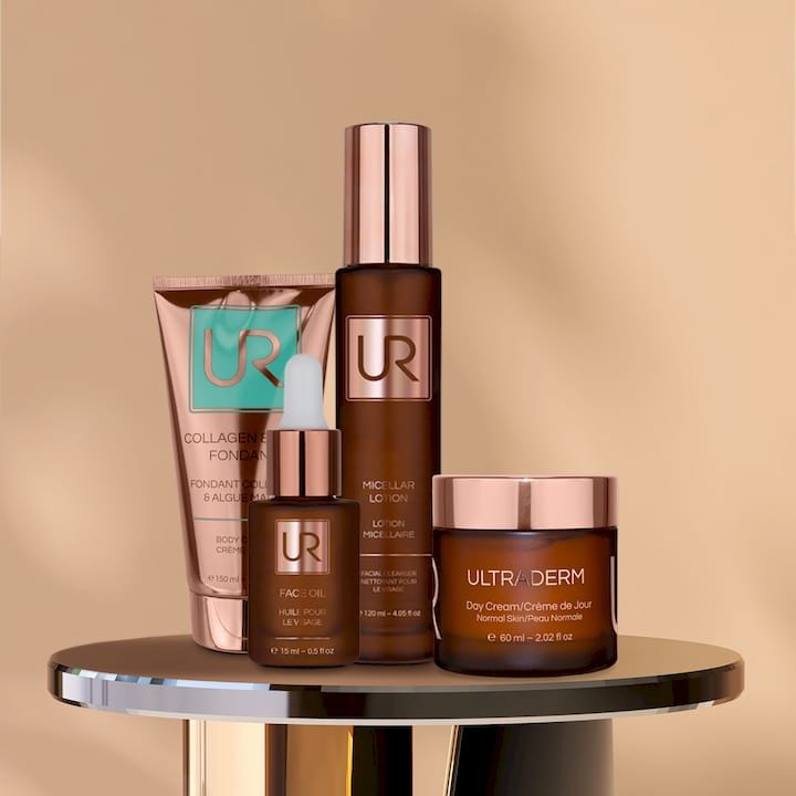 Urban Retreat skincare products displayed on a reflective surface.