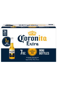 Pack of 24 mini bottles of Corona Extra beer, 7 oz each.