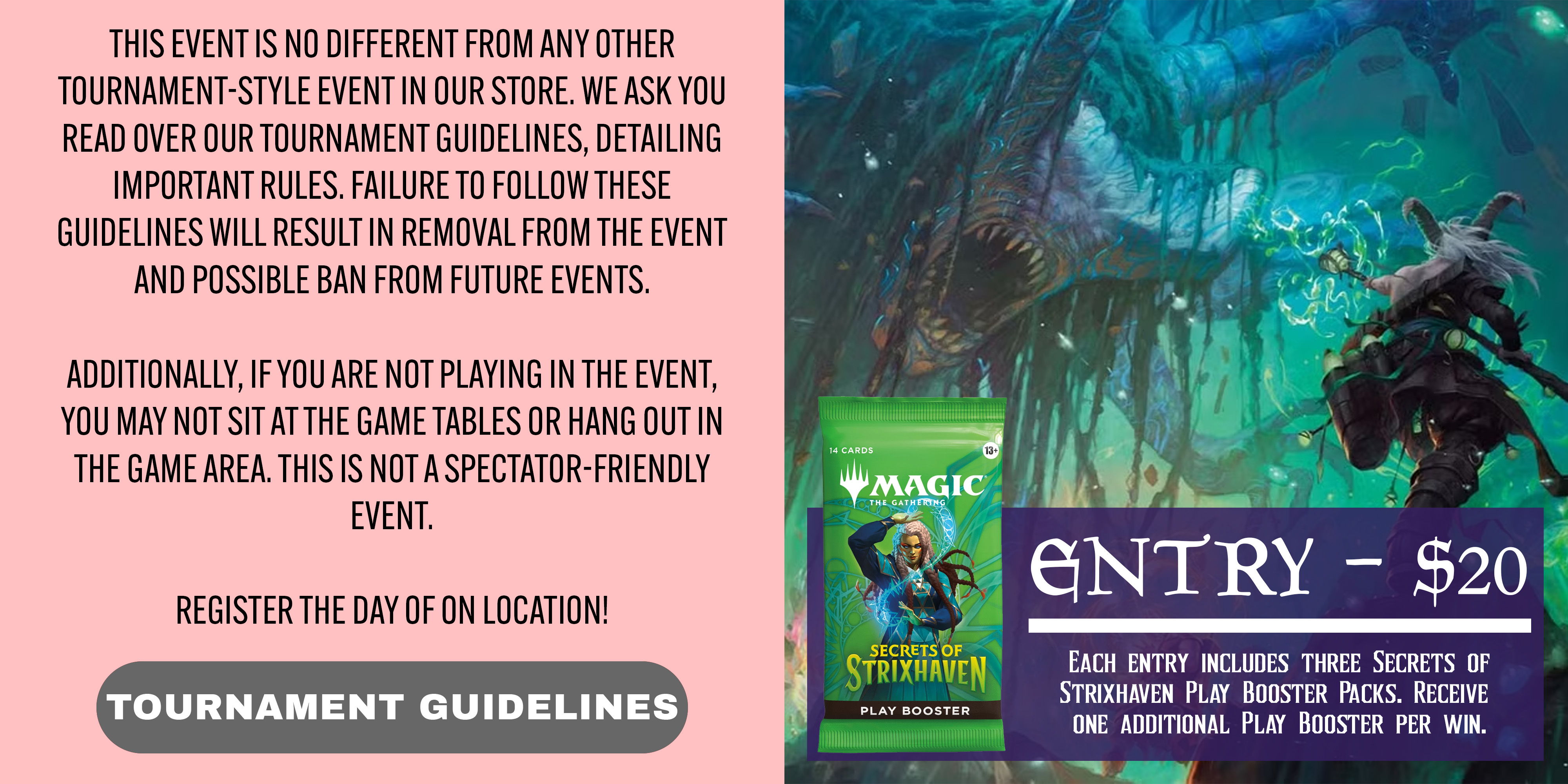 Tournament guidelines and entry information for a gaming event.