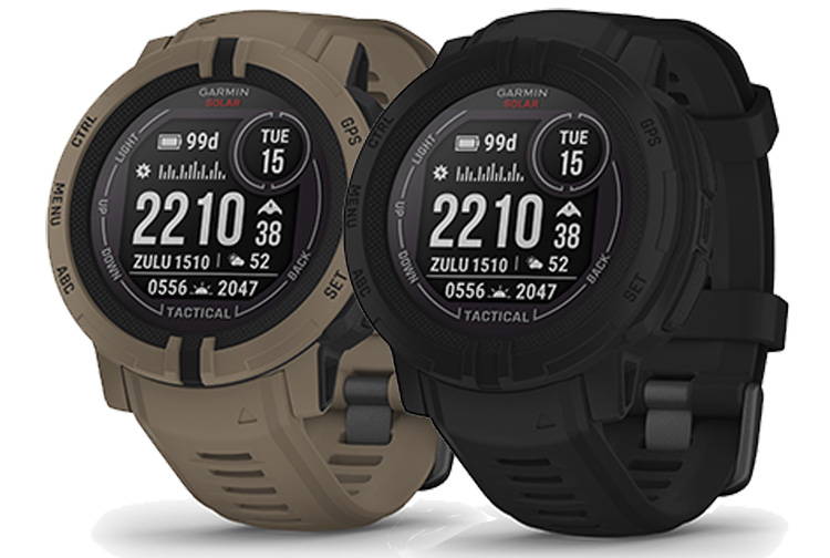 Black and Coyote Tan Garmin Instinct 2 Solar Tactical GPS watches