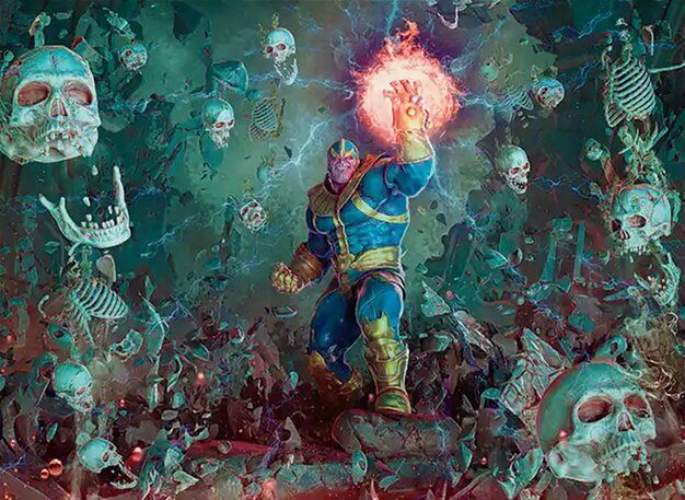The artwork of Thanos, Mad Titan from the upcoming MTG Marvel crossover.