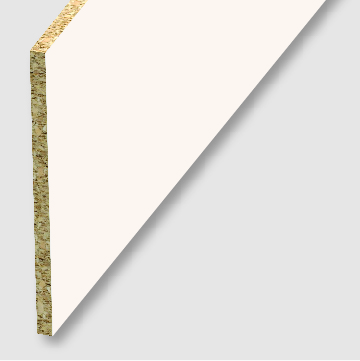 A piece of board with a smooth white surface and textured edge.
