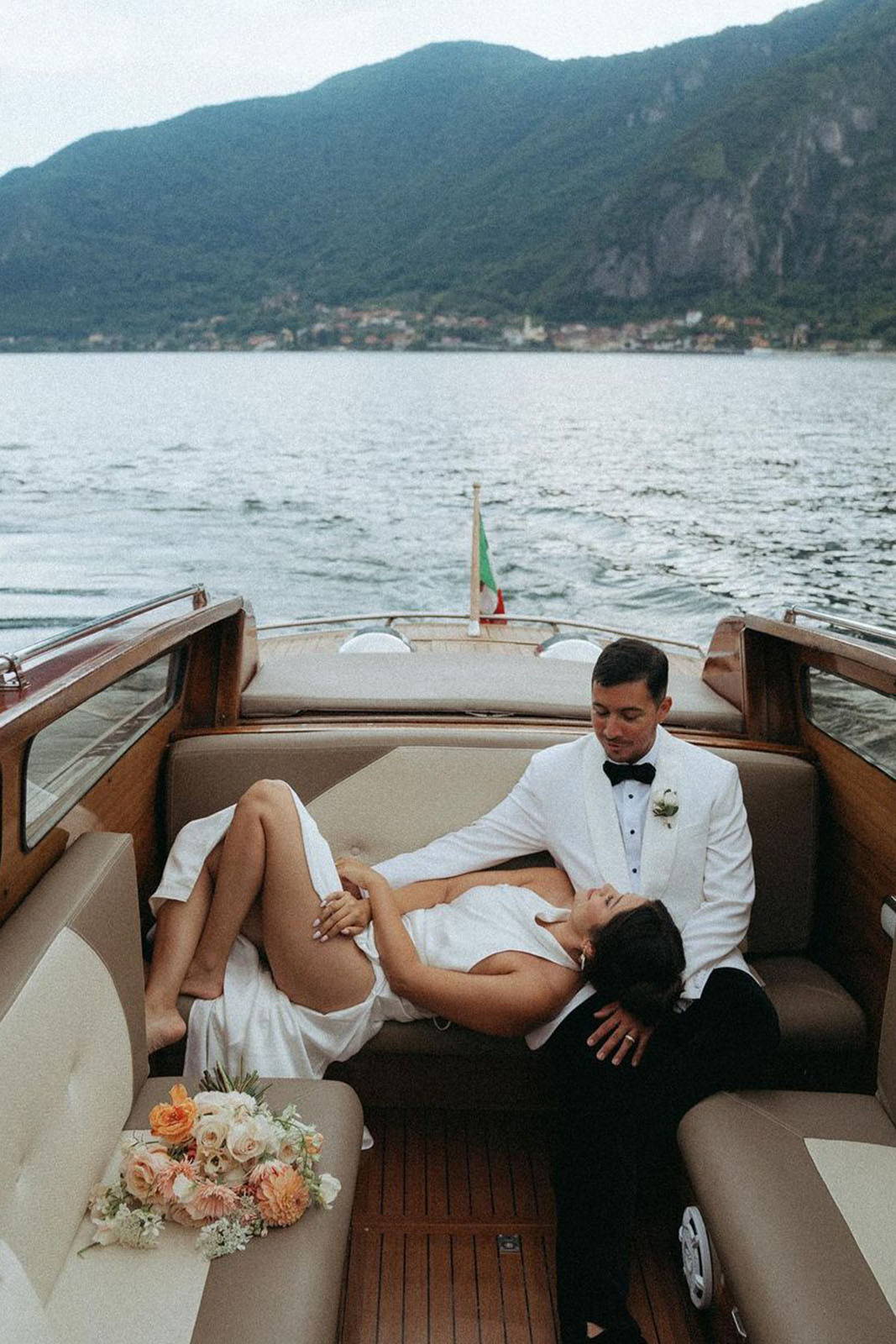 Bride and Husband Celebrating on a Boat