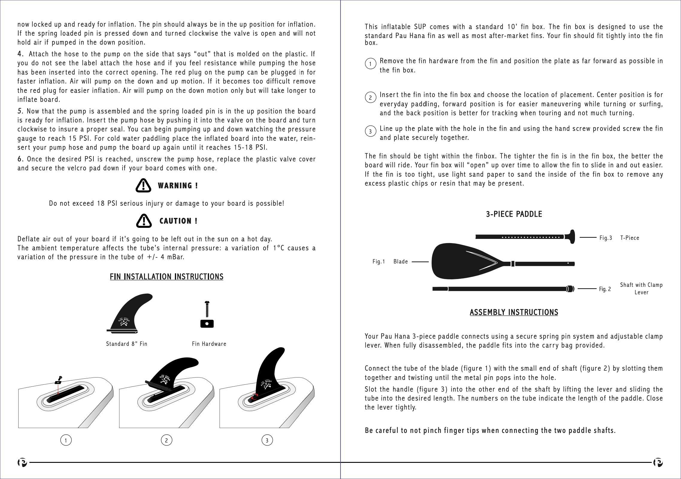 pau hana inflatable stand up paddle board user manual page 4-5