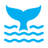 Cyan icon of whale tail in water
