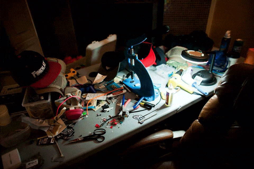 Production table at early Findlay living room 