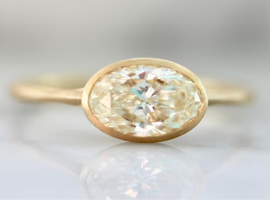 oval cut bezel set engagement ring