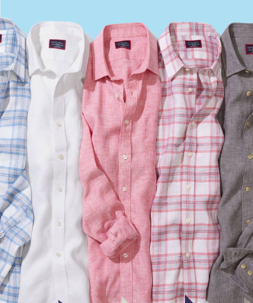 Collection of UNTUCKit linen button-downs. 