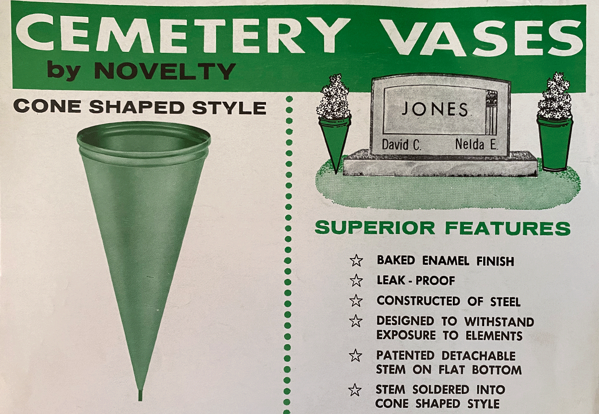 Original cone-shaped metal cemetery vase