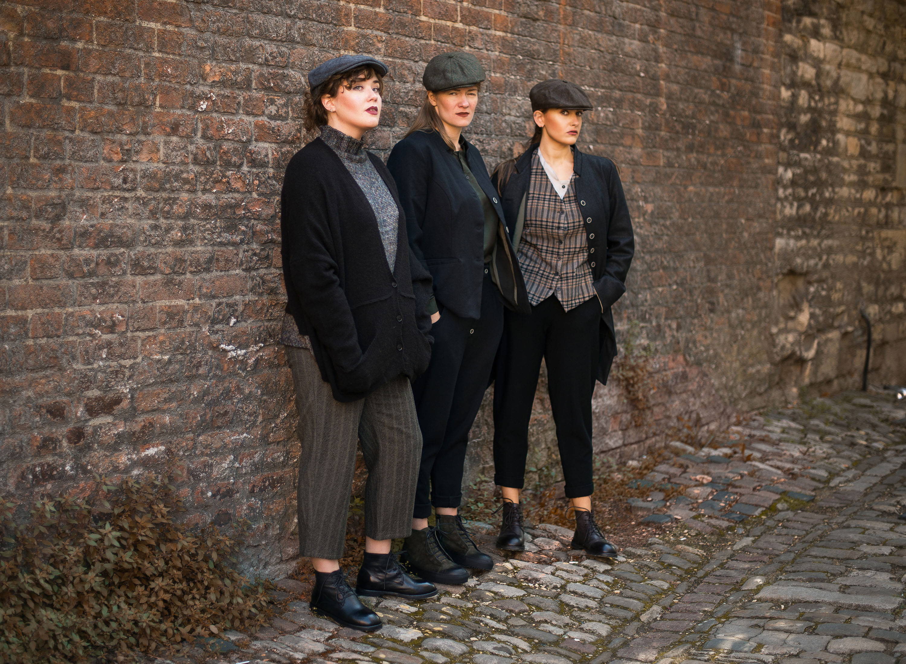 Peaky blinders style outfits shot on the cobbled streets of Oxford