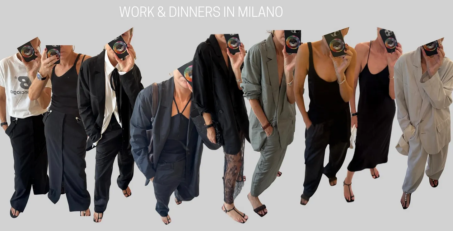 Seven models showcasing various outfits against a neutral background.