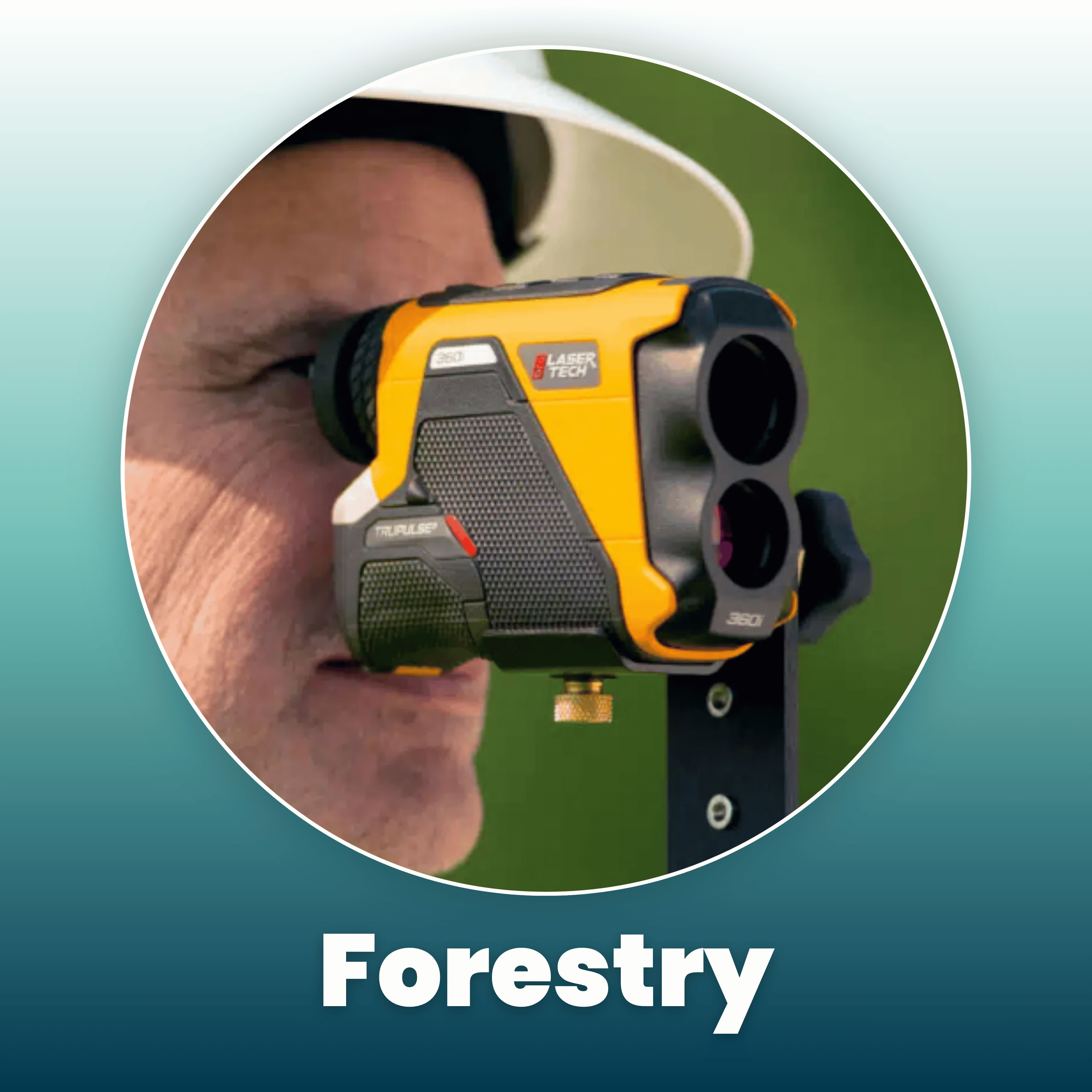 Person using a rangefinder for forestry measurements.