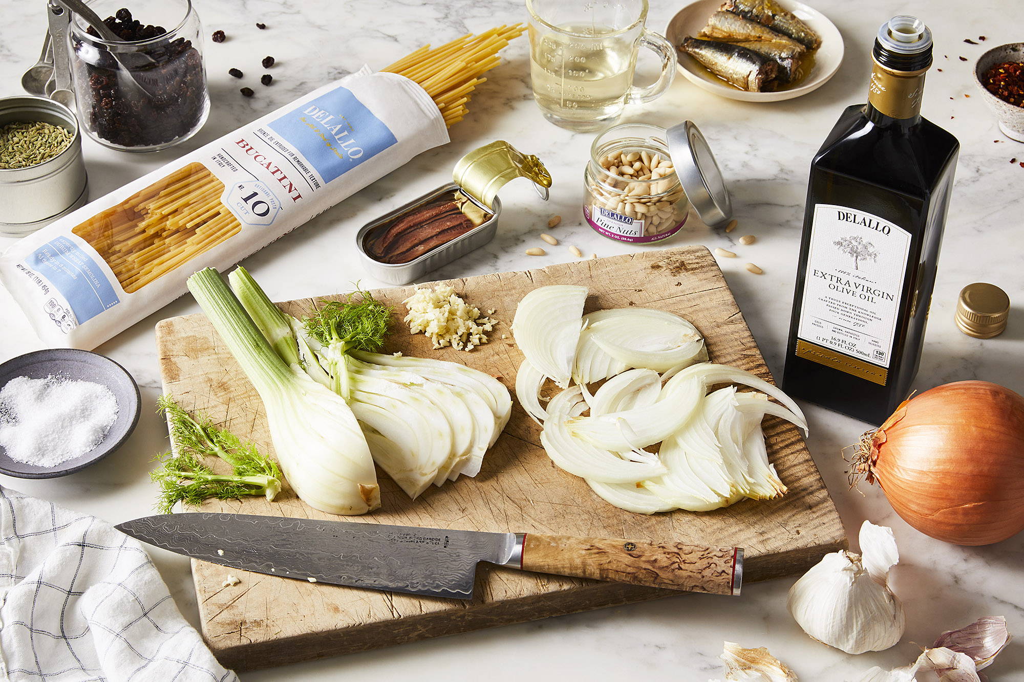 Ingredients for sardine pasta.