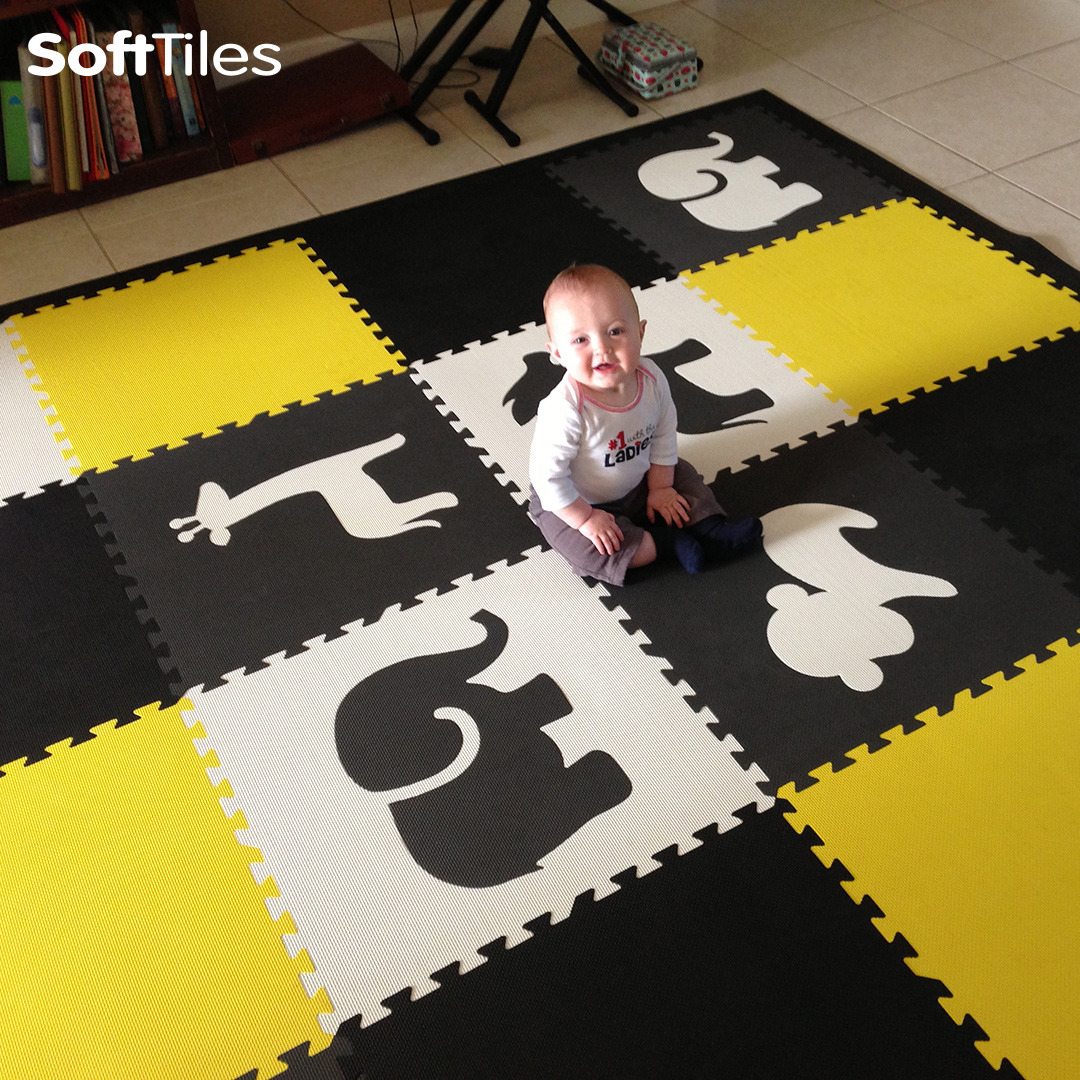 Safari Animal Play Mat Children's Foam Tiles in Black, Gray, White, Ye —  SoftTiles