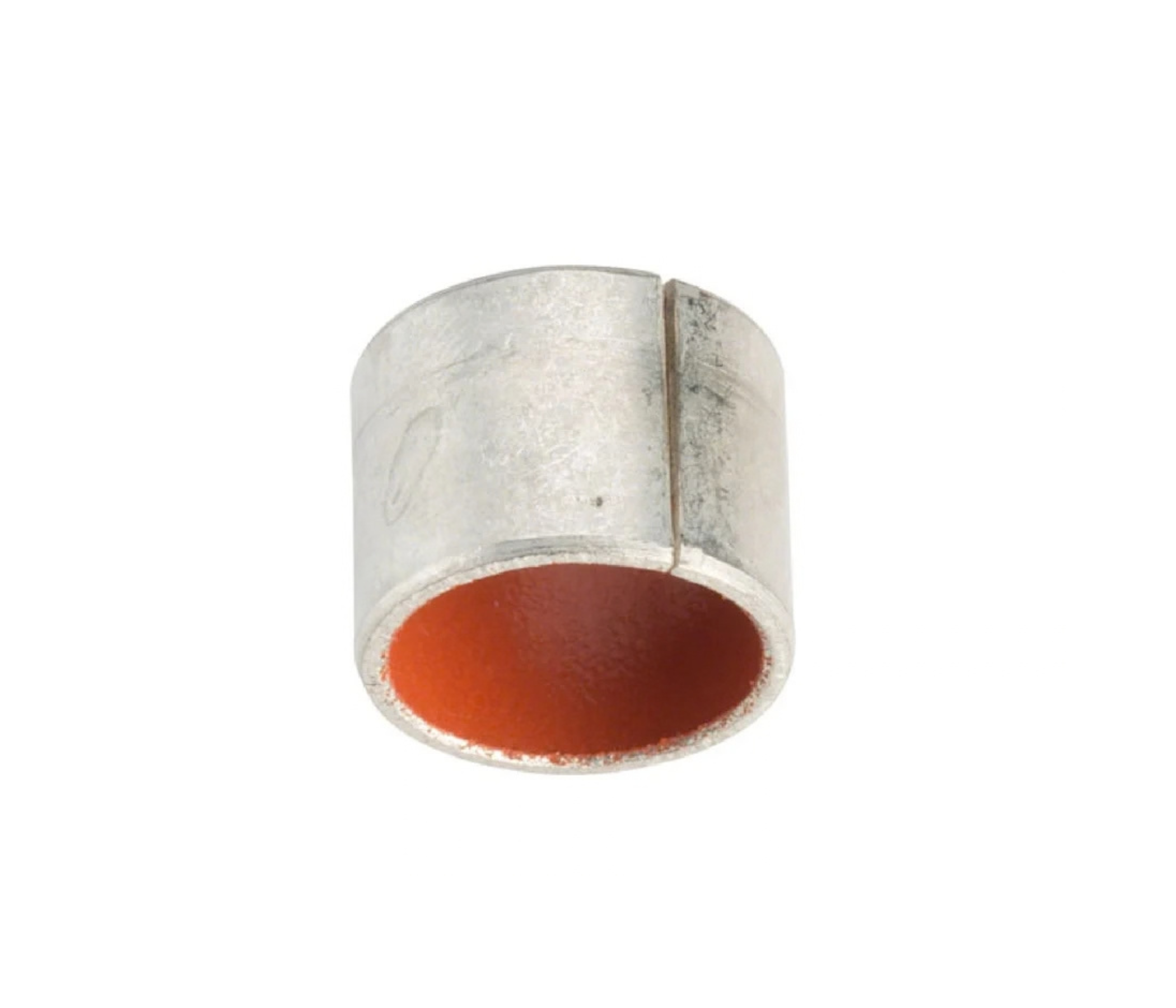 Metal cylinder with an orange interior, possibly a connector or adapter.