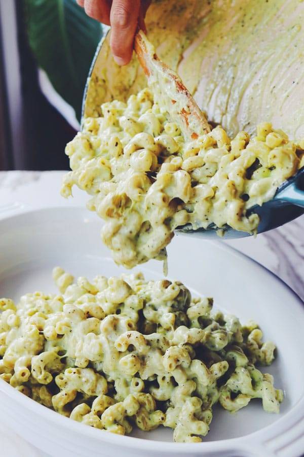 Creamy Cheesy Pesto Stovetop Mac and Cheese