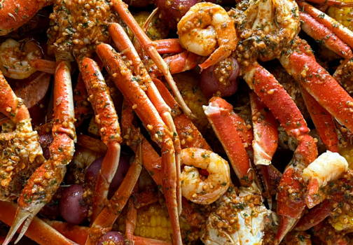 Crab legs with butter and shrimp