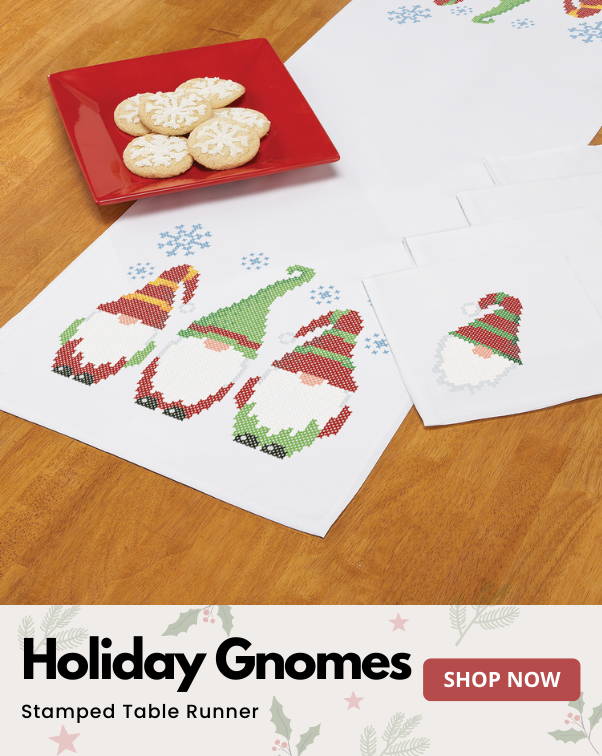 Holiday Gnomes Table Runner Stamped Cross-Stitch