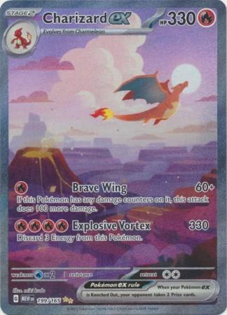 Charizard EX trading card with abilities and attack details.