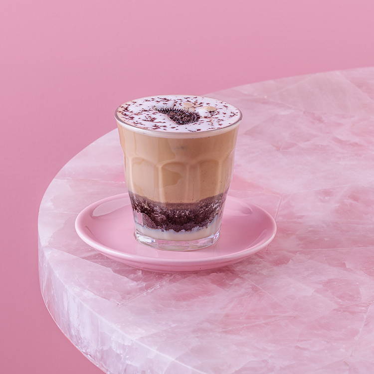 Oreo Spanish Latte coffee on pink background