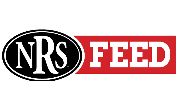 Logo of NRS Feed in black and red colors.
