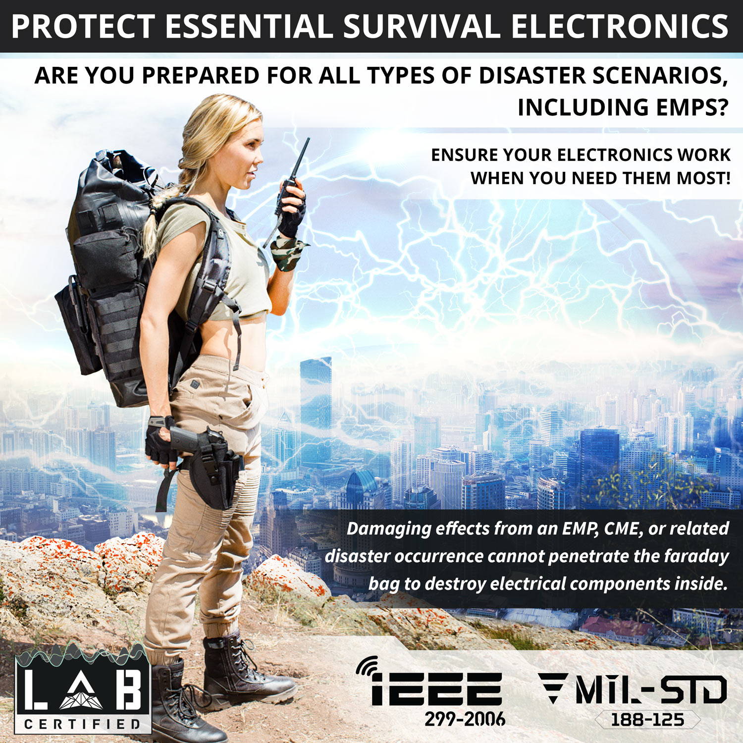 Mission Darkness Dry Shield Faraday Backpack 40L capacity protects electronics from EMP damage