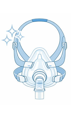 Illustration of a clean medical mask with adjustable straps.